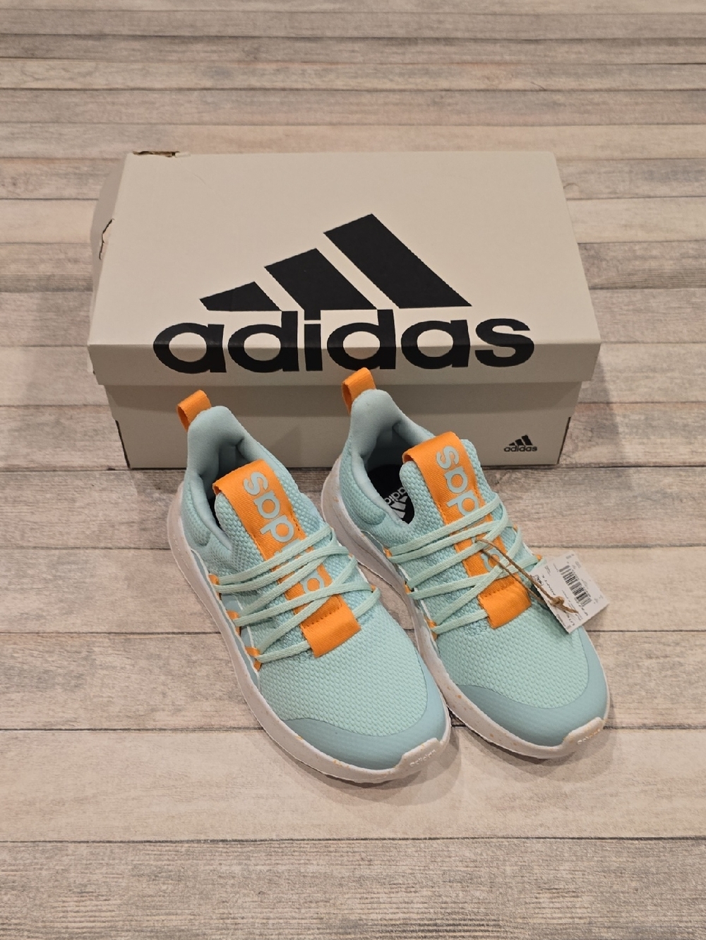 adidas Lite Racer Adapt 5.0k Kids Aqua Blue & Orange Slip-On Sneakers Size 1
